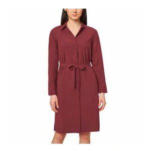 NWT Modern Ambition Women Long Sleeve Tie-Waist Shirtdress Red L $100 Z866
